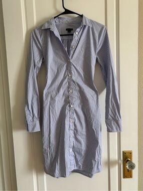 Ann Taylor Blue and White Striped Long-Sleeve Shirt Dress